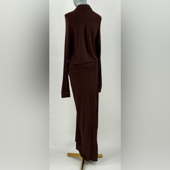 🆕 RAT & BOA 🧿 NWOT Rucci Long Sleeve Ruched Shirt Dress, Brown - Sz L - Picture 9 of 17